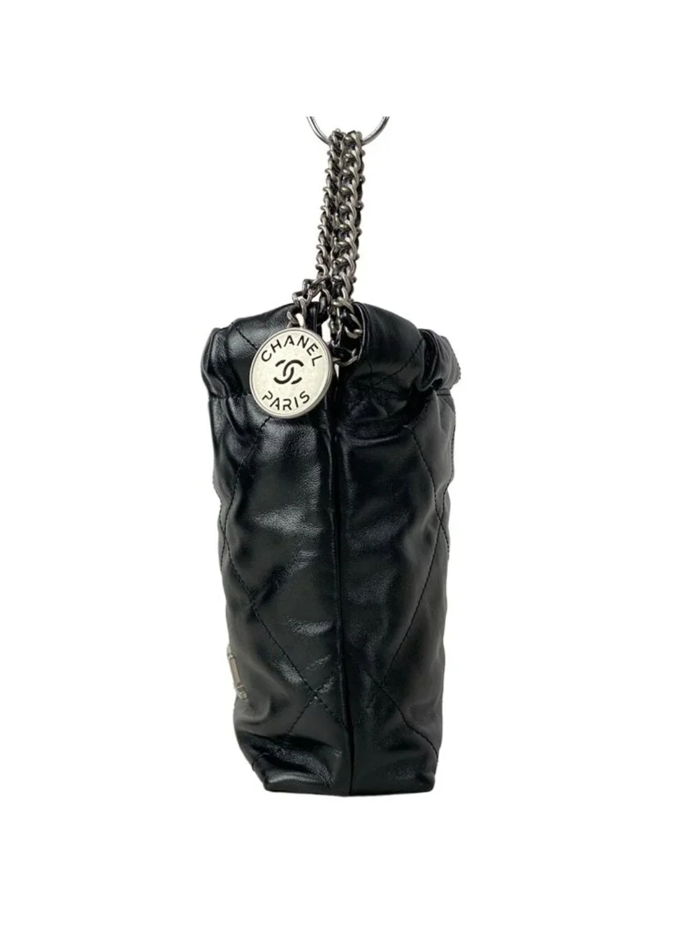 Chanel Handbag 22 Mini Black Chain Handle Vintage Silver Metal